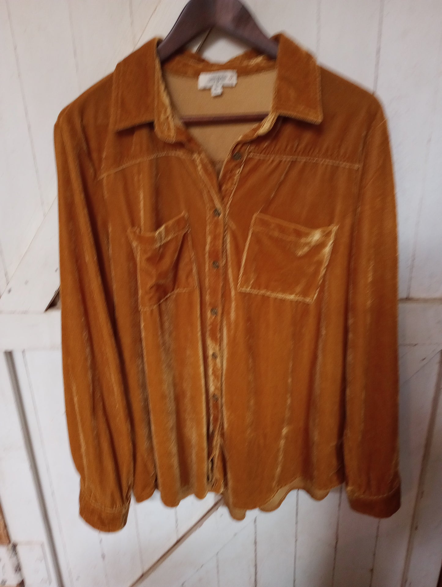 Gold Velvet Like Button Up Tunic Sz 1X