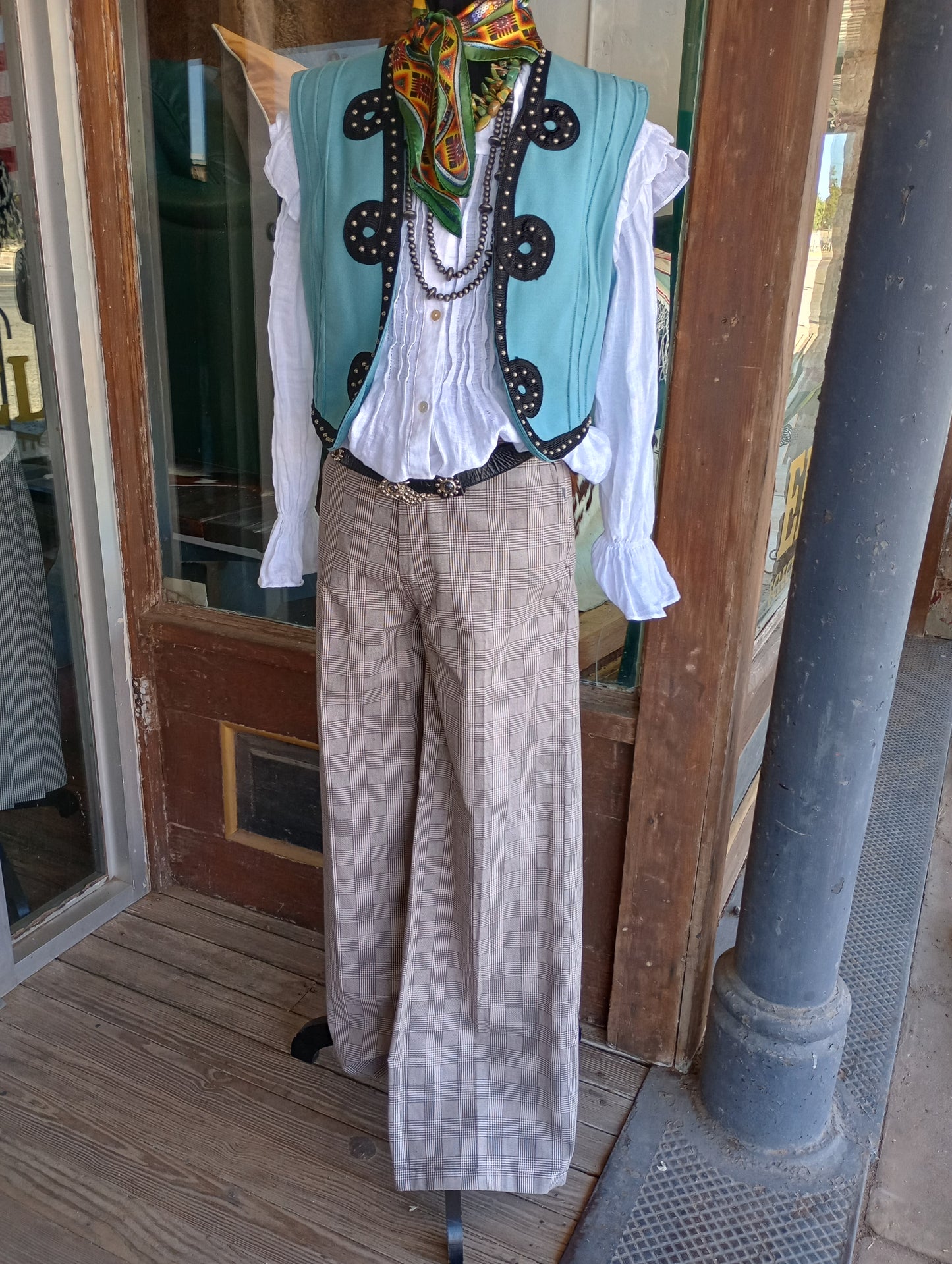 Chocolate and Ivory Plaid Wide Leg Women's Trousers