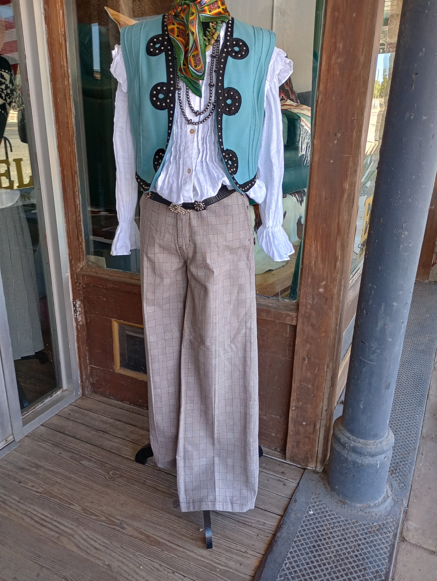 Chocolate and Ivory Plaid Wide Leg Women's Trousers