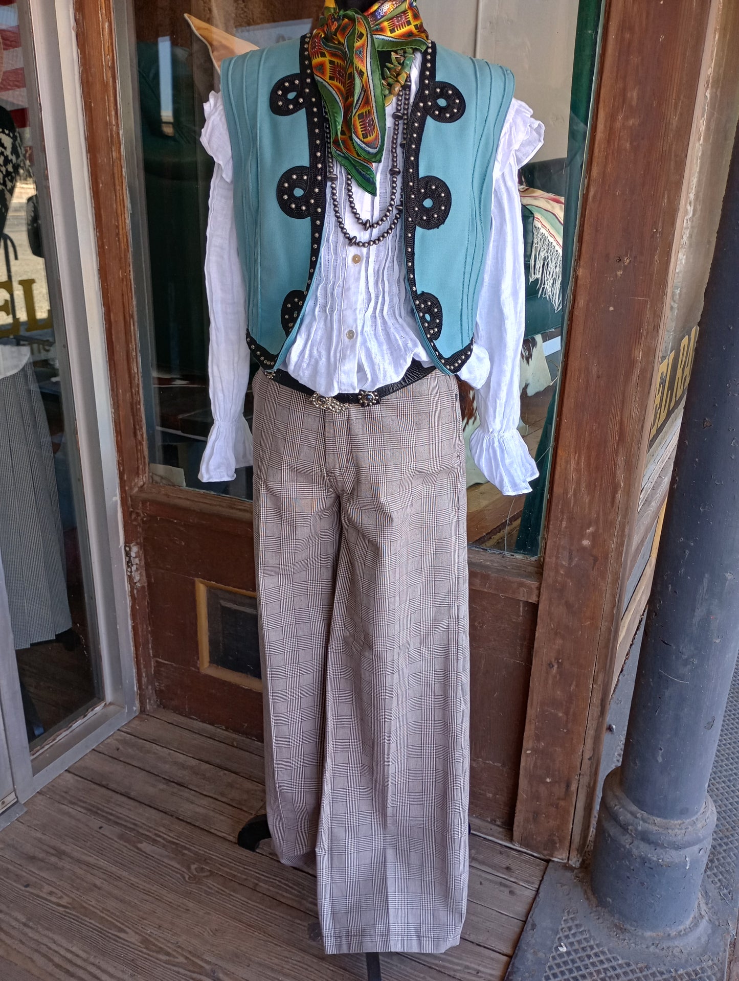 Chocolate and Ivory Plaid Wide Leg Women's Trousers