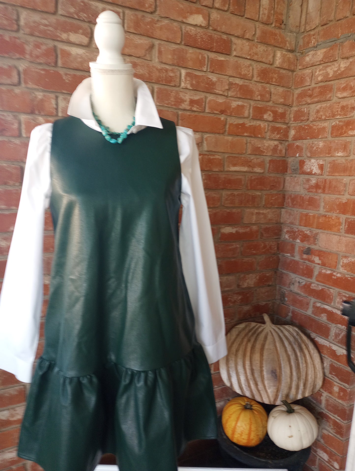 Faux Leather Pine Green Dress