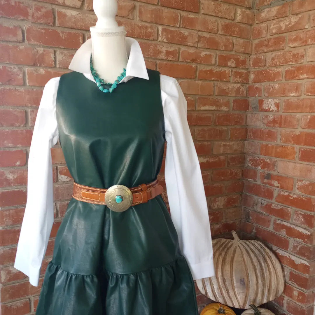 Faux Leather Pine Green Dress