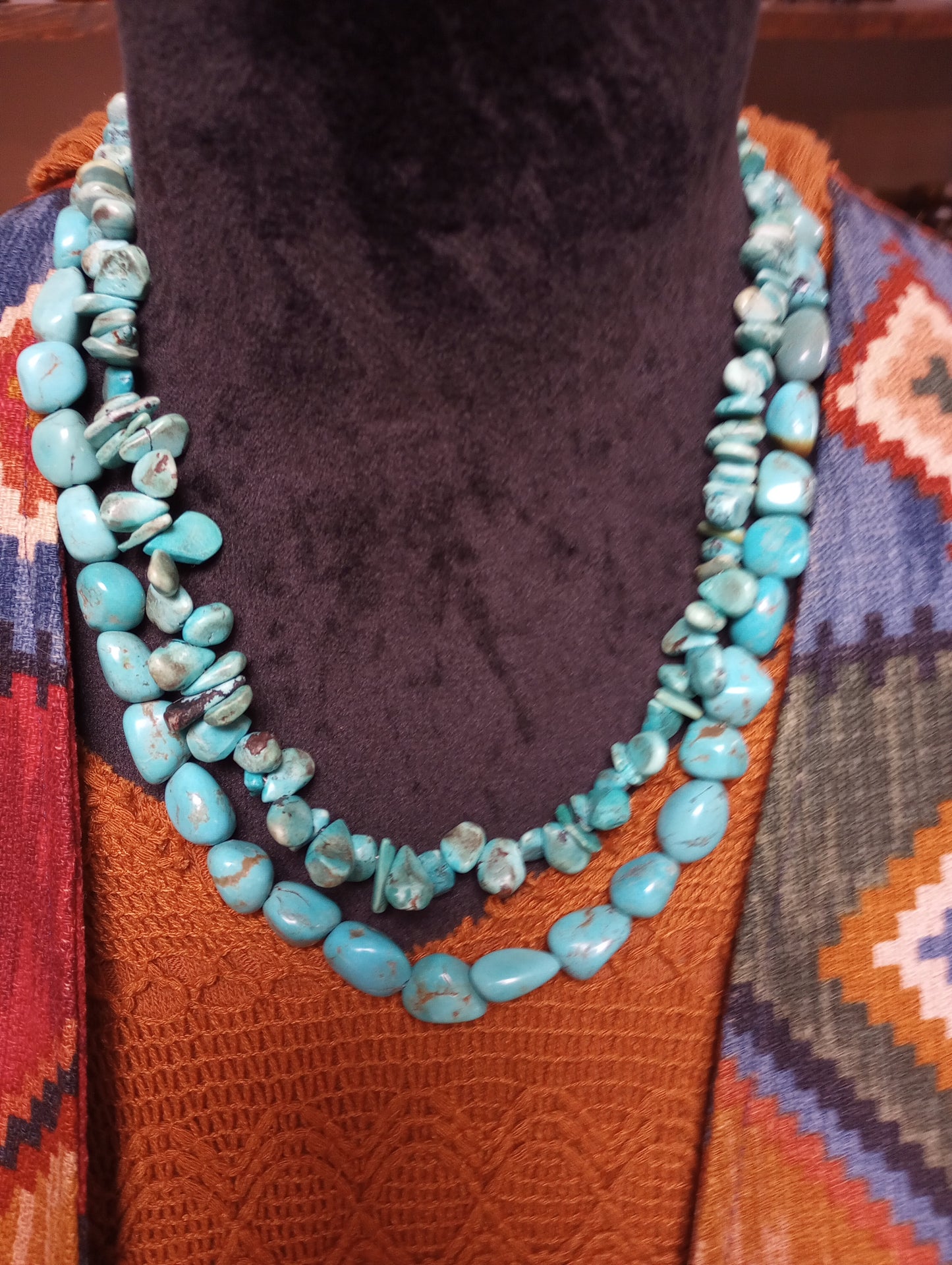 Double Strand Blue Hue Turquoise Necklace