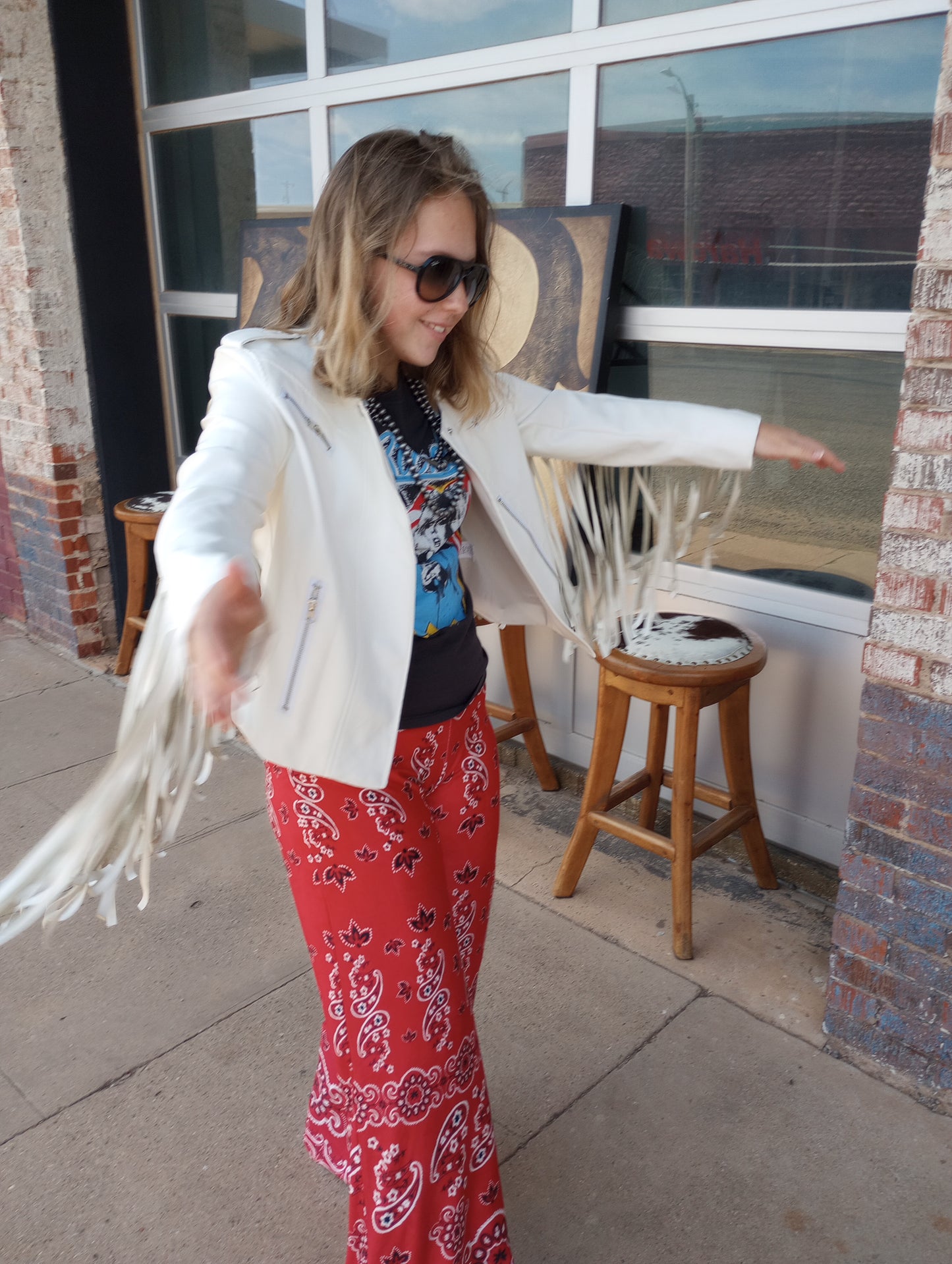 White Faux Leather Fringe Jacket Sz Lg