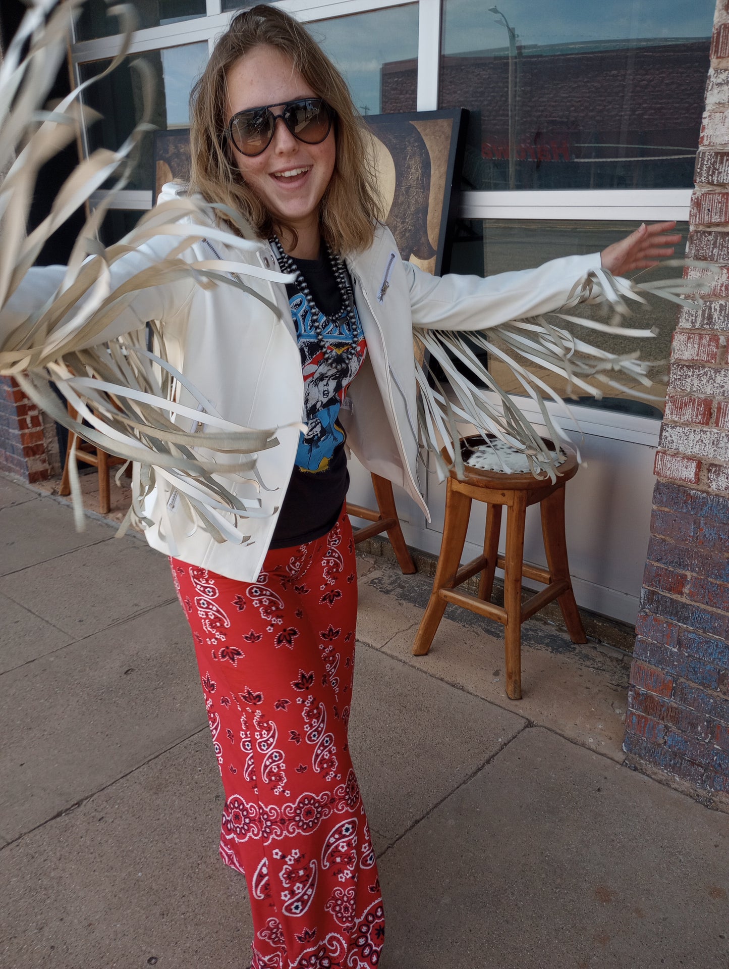 White Faux Leather Fringe Jacket Sz Lg