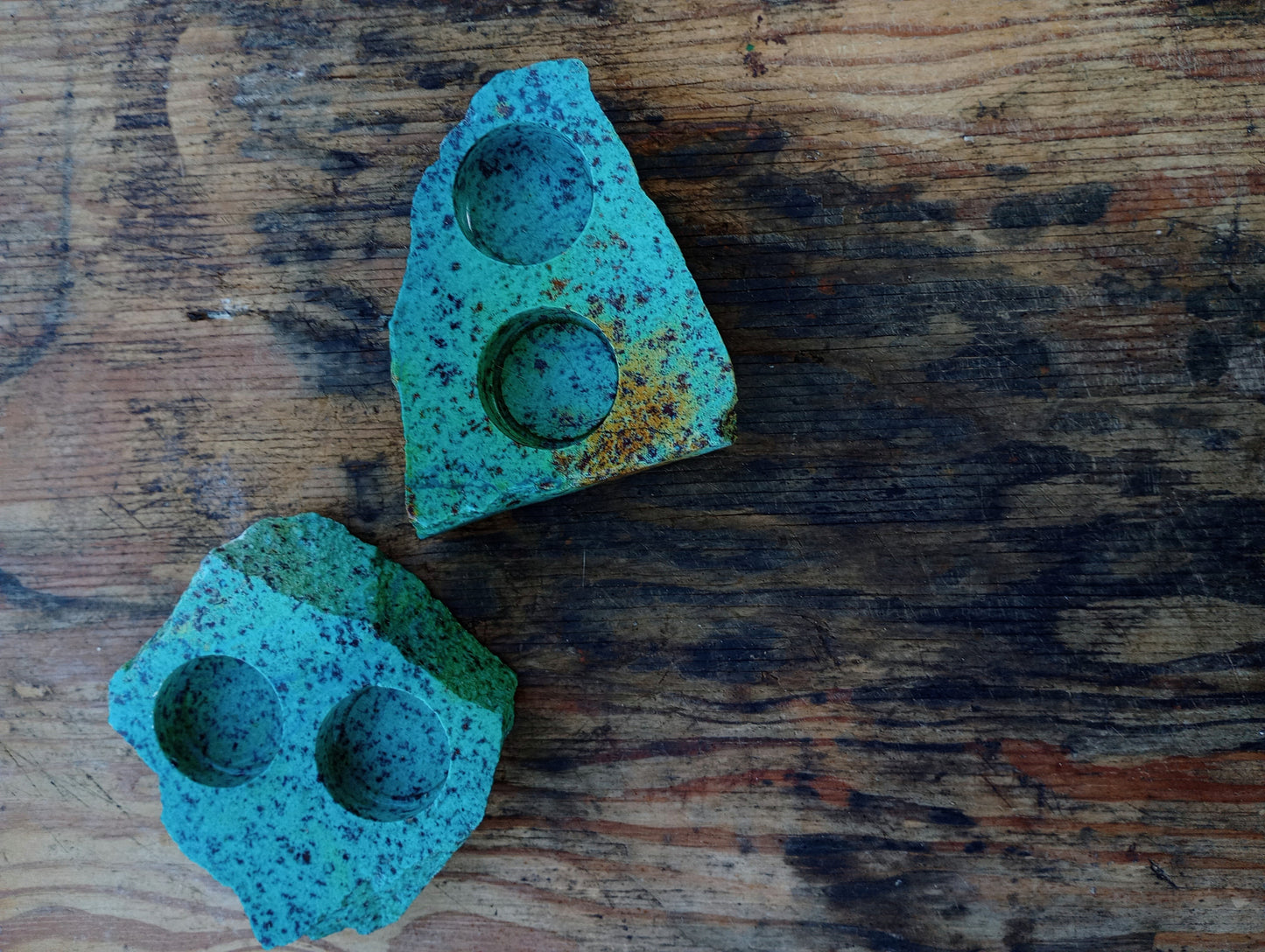 Pair of Stone Candle Holders - Turquoise in Color