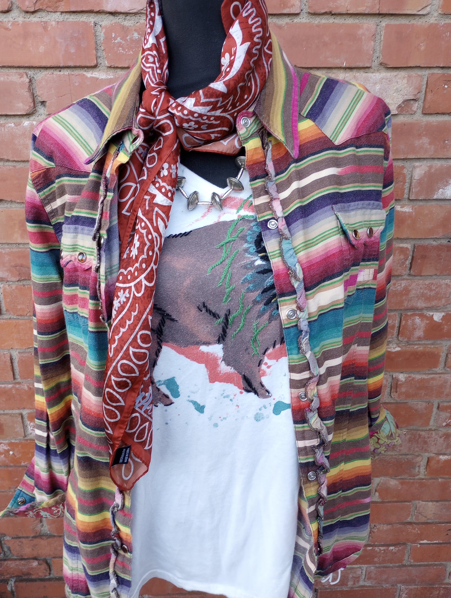Tasha Polizzi Serape Print Pearl Snap Blouse