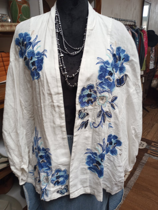 Heavily Embroidered Sundance Linen Cardigan