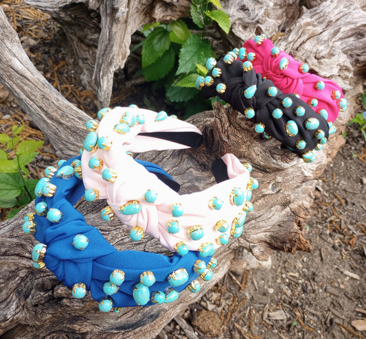 Subtle light pink turquoise studded headband