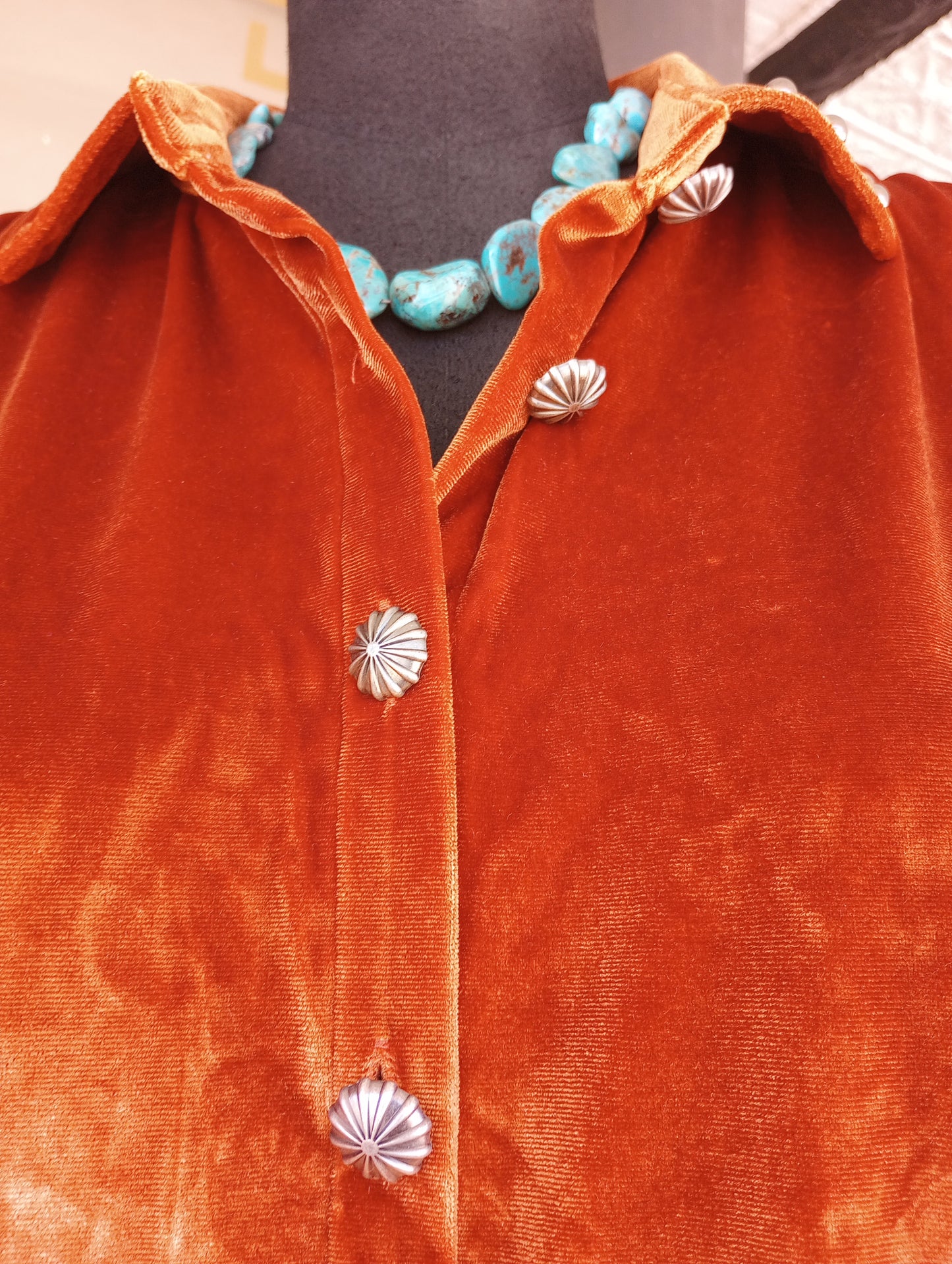 Burnt Orange Studded Velvet Like Blouse