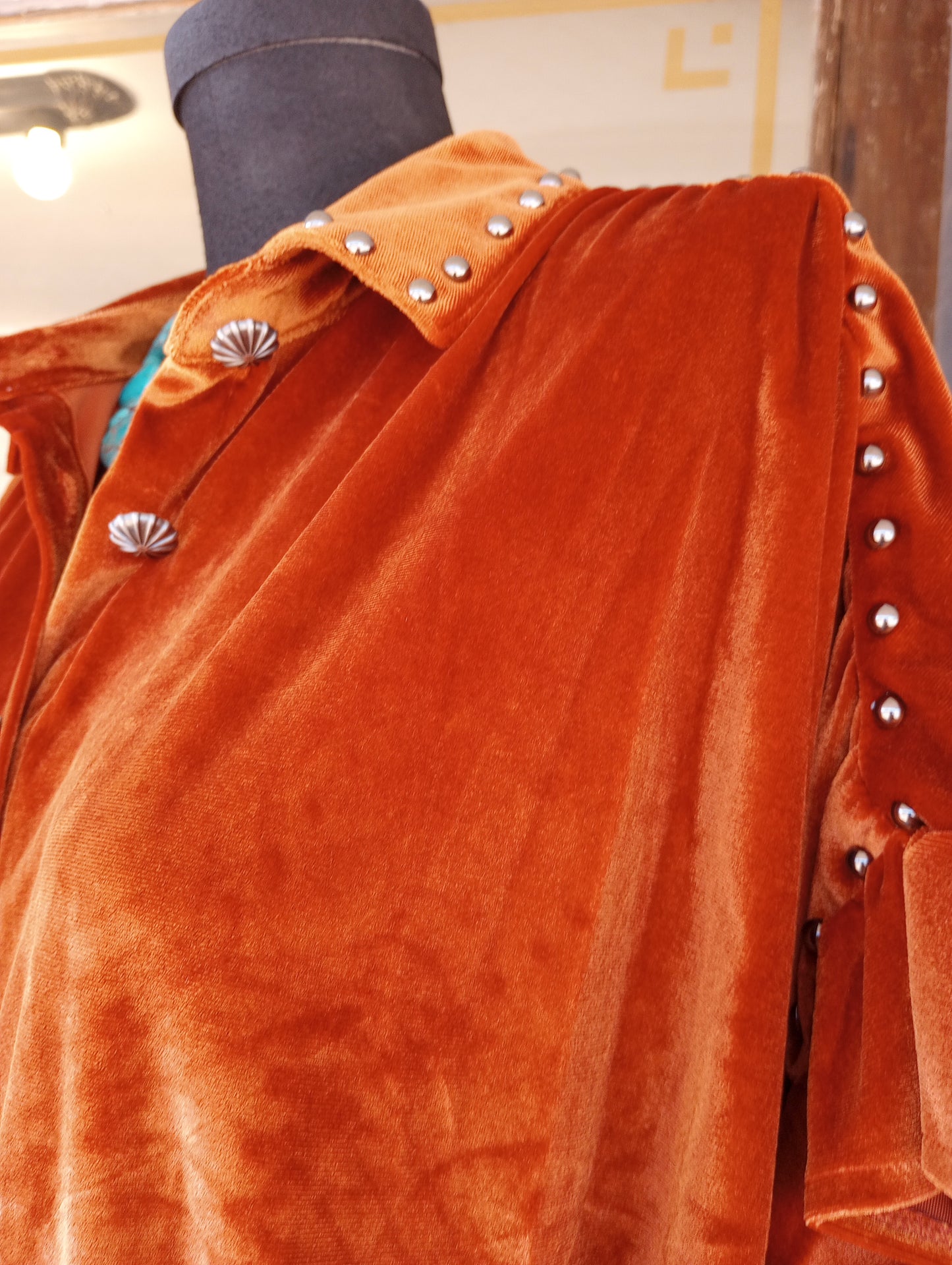 Burnt Orange Studded Velvet Like Blouse