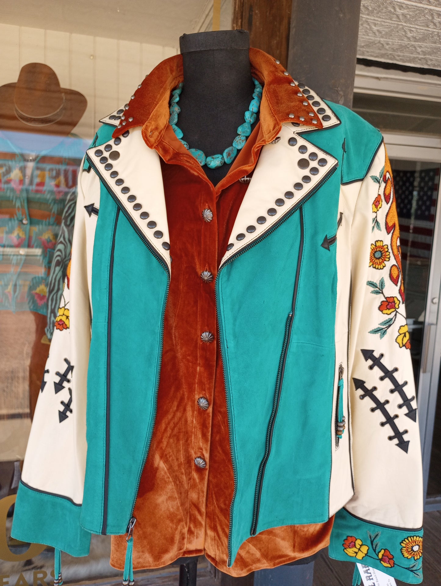 Burnt Orange Studded Velvet Like Blouse