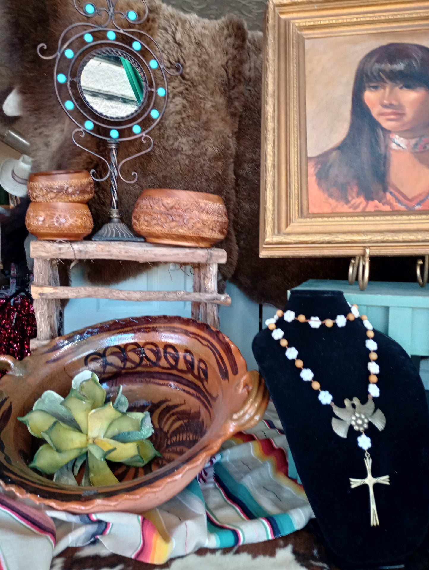 Native American Woman Original Oil Painting in Custom Frame