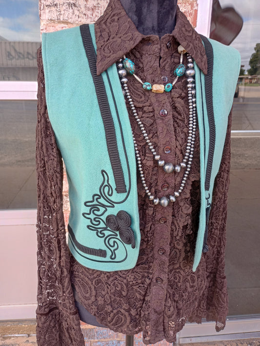 Chocolate Brown Lace button up w/ cami Sz S