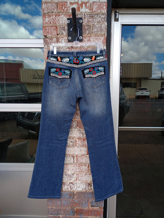 DD Ranchwear Jeans with corduroy and embroidered detailing Sz 10/30