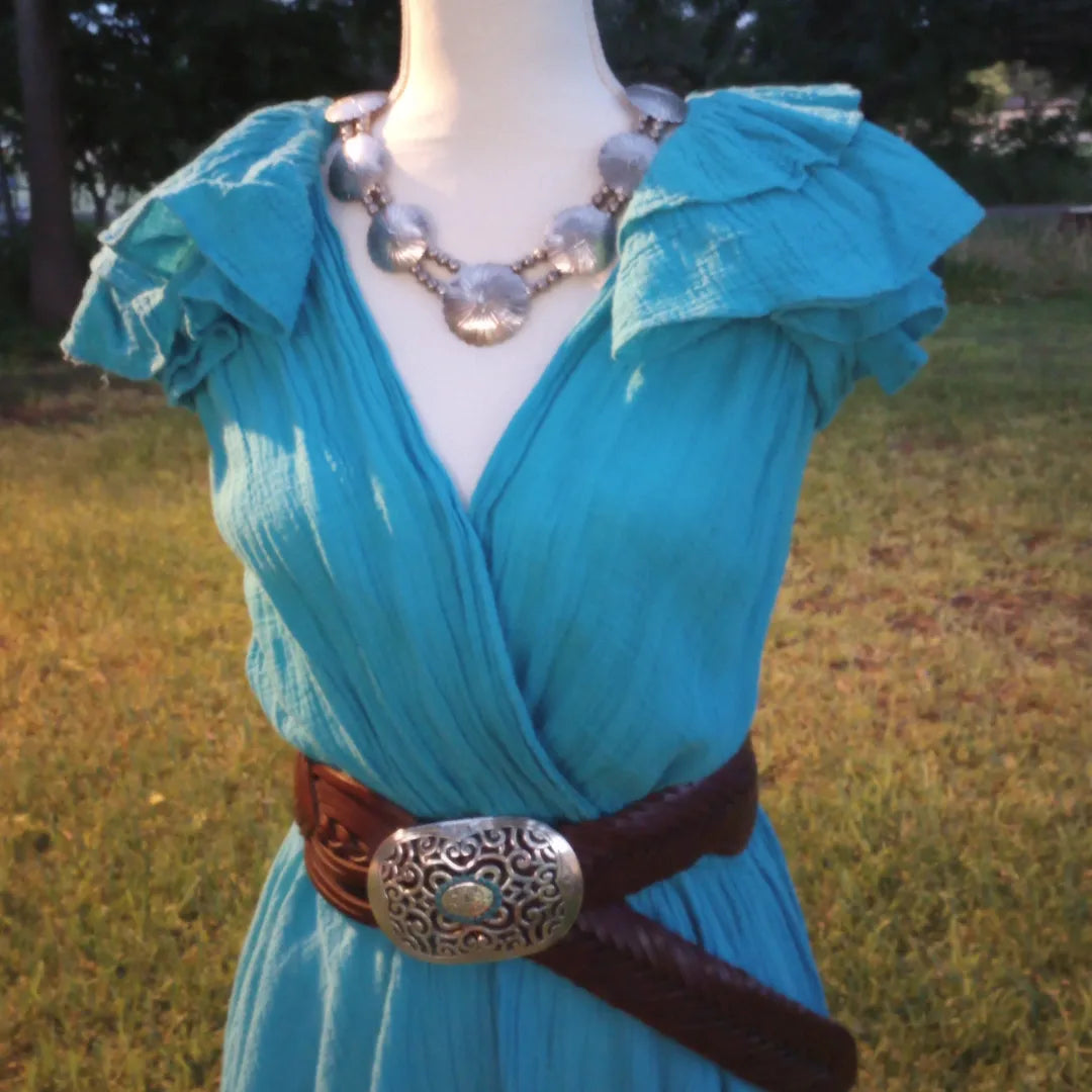 Woven Leather Belt w/ Etched Silver Buckle