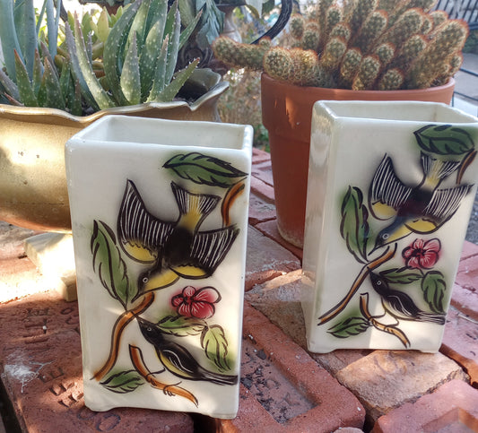 Pair of Vintage Sparrow Vases