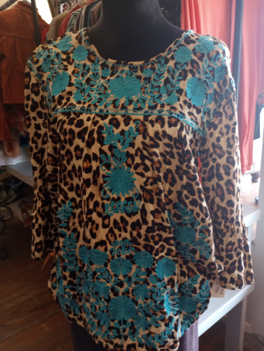 Embroidered Leopard Print Top