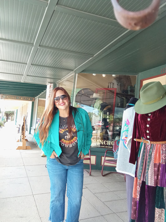NWT Turquoise Suede Leather Jacket