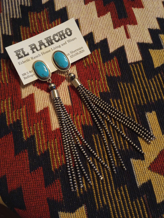 Bold & Beautiful Native American Made Turquoise and Silver Long Earrings