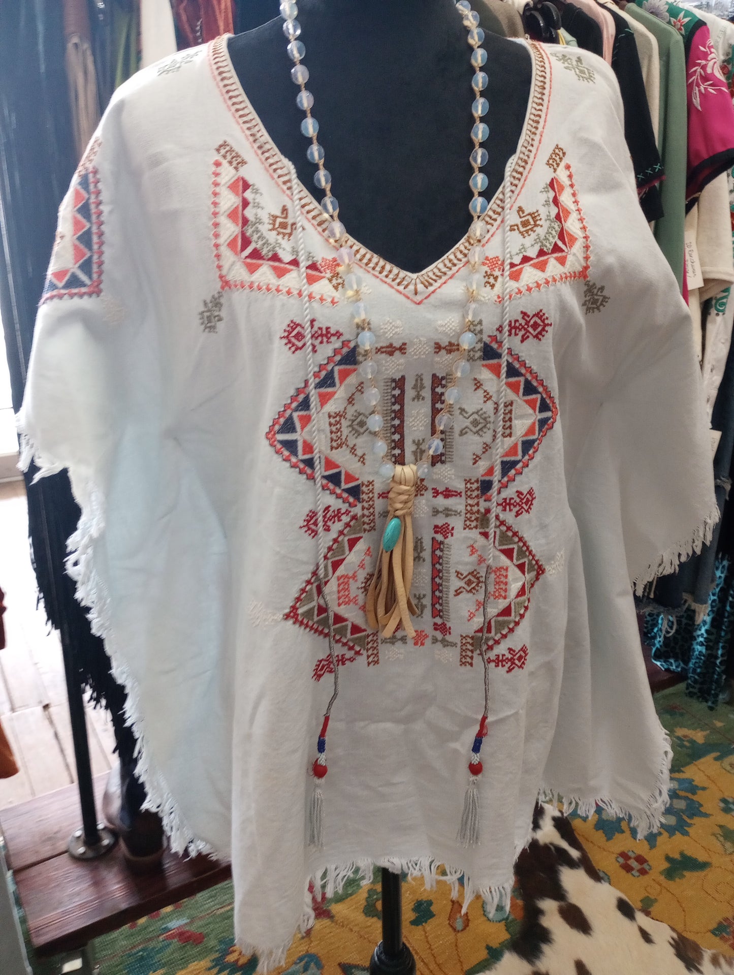 Chelsea & Violet Cross Stitch Embroidered Poncho Style Tunic Sz XS