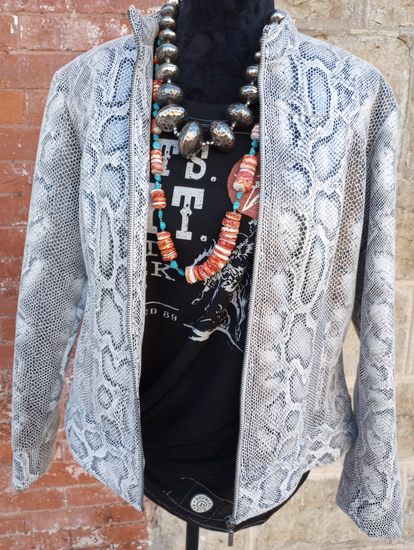 Faux Leather Snake Print Jacket Sz 14