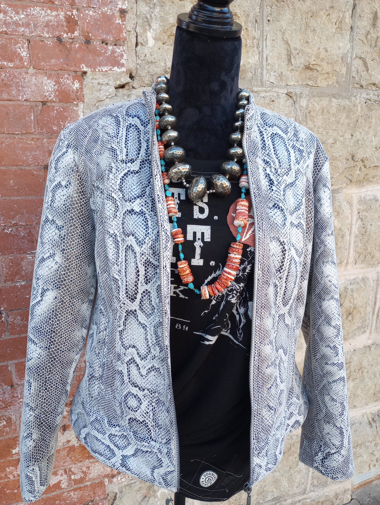 Faux Leather Snake Print Jacket Sz 14