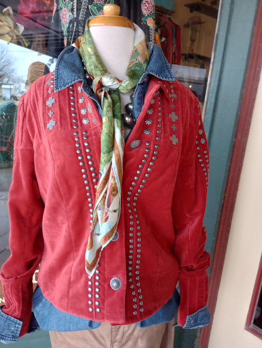 DD Ranchwear Velveteen Studded Jacket in Rusty Barn Red