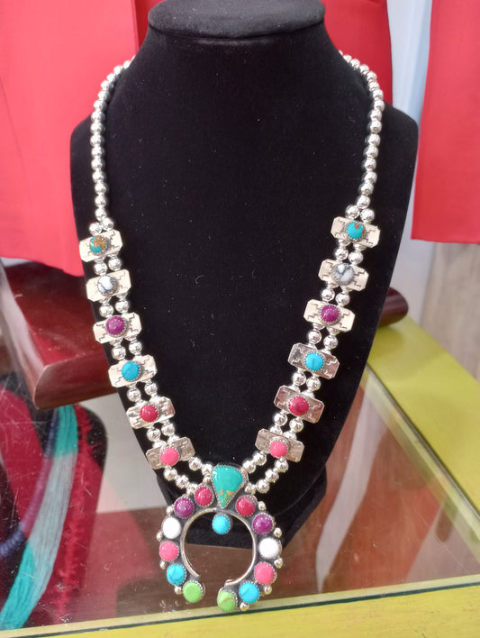 Multi Colored Squash Blossom Necklace