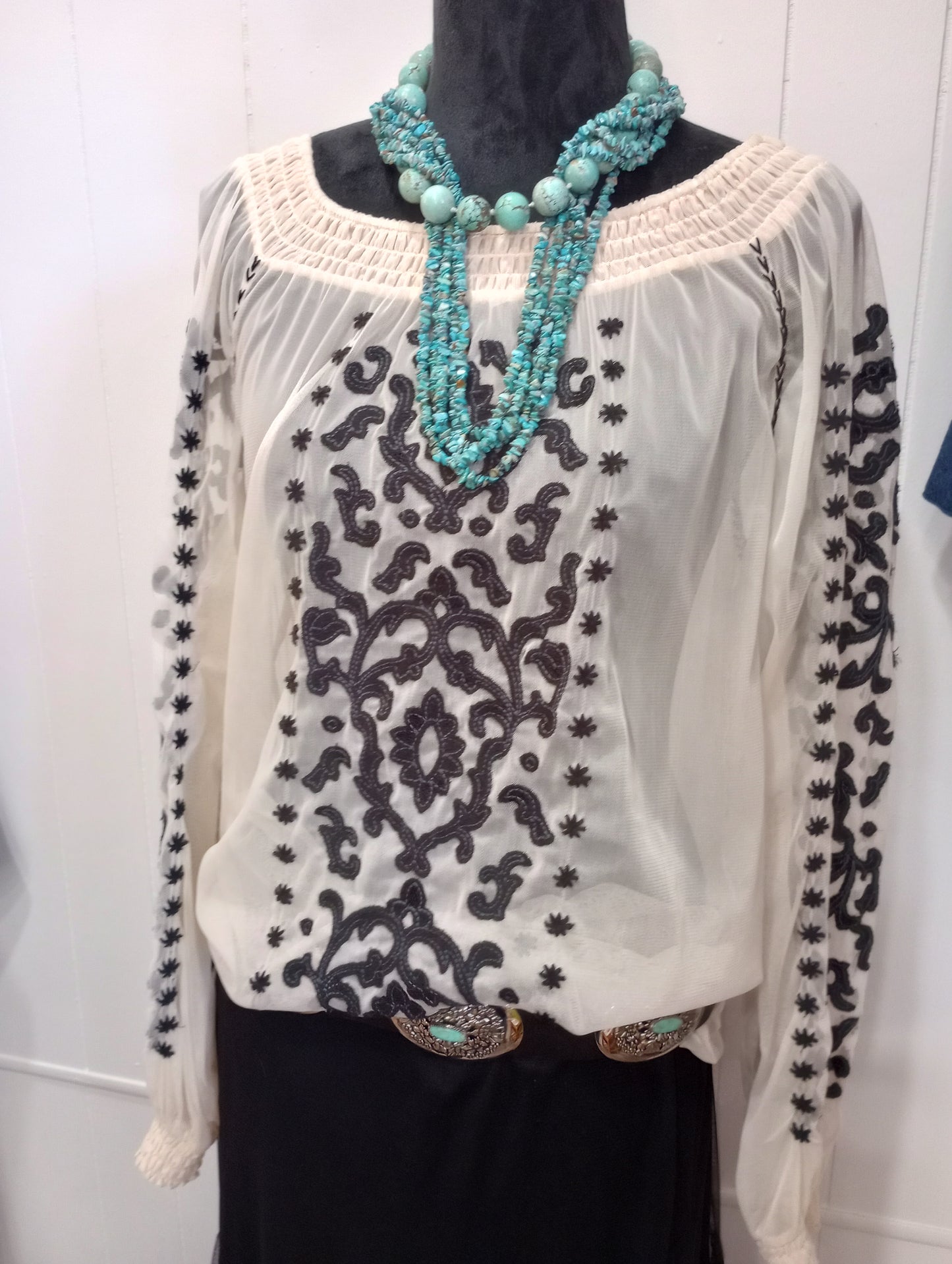 DD Ranchwear Tulle Embroidered Blouse