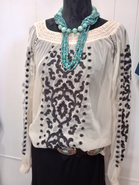 DD Ranchwear Tulle Embroidered Blouse