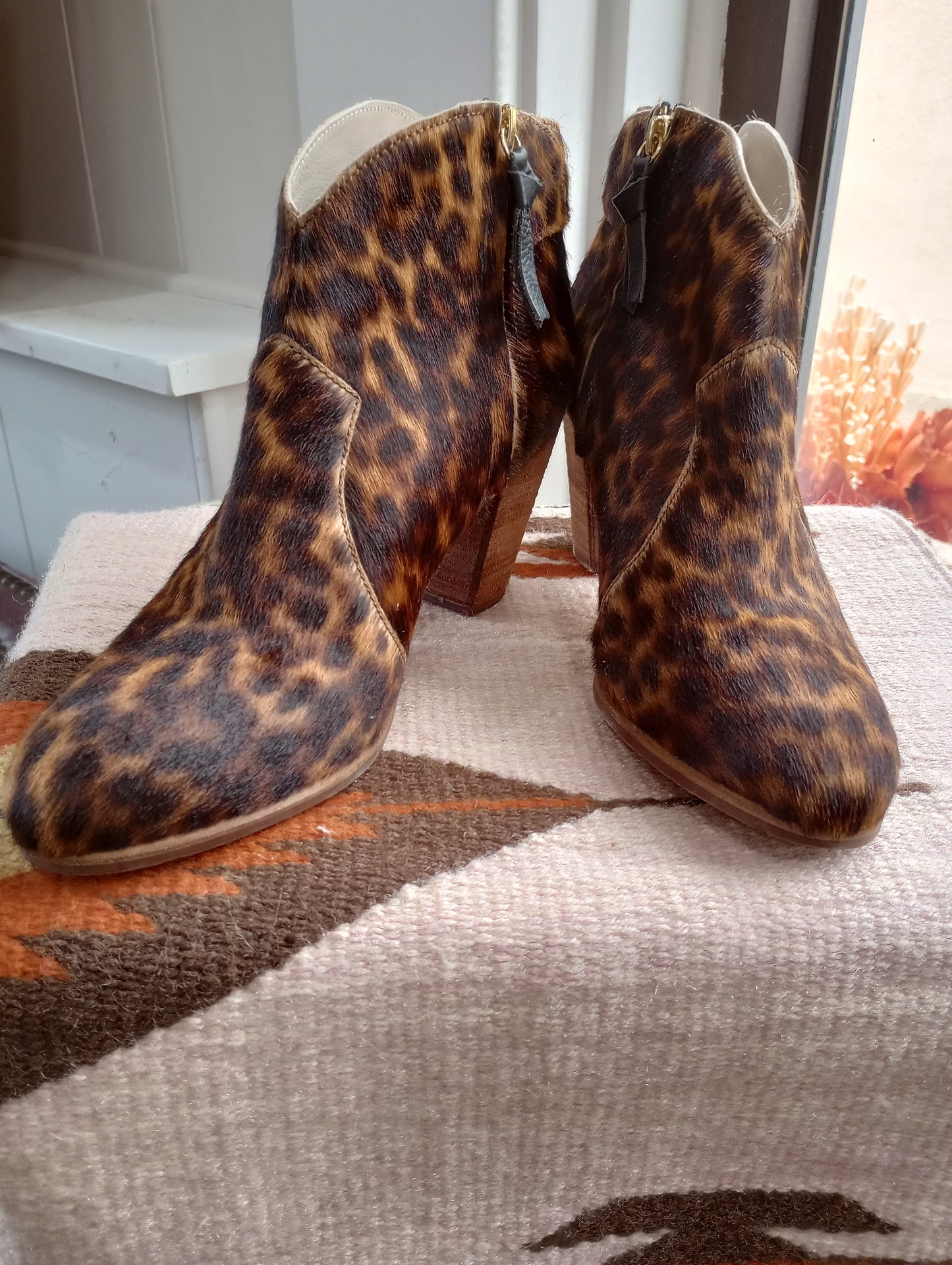 Boden Hair On Leopard Print Booties