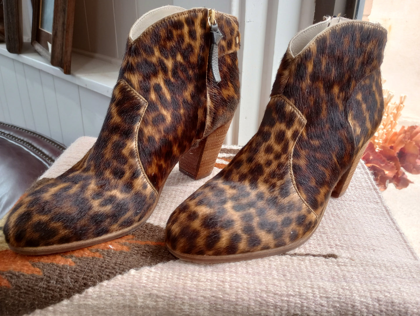 Boden Hair On Leopard Print Booties