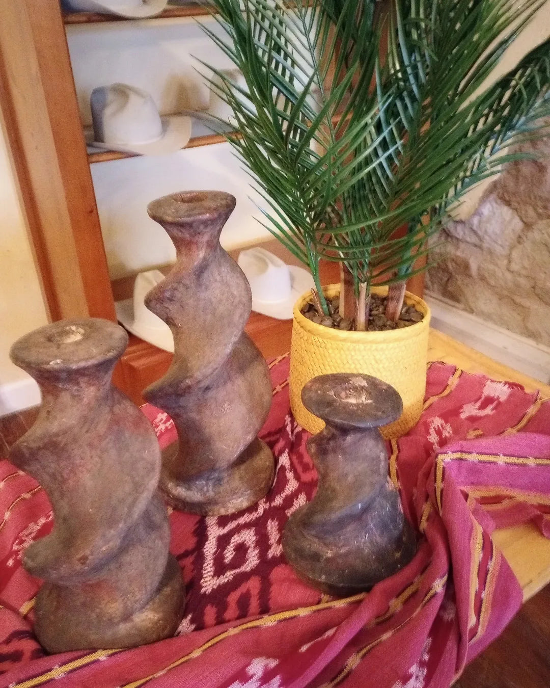 Set of 3 Pottery Candelabras