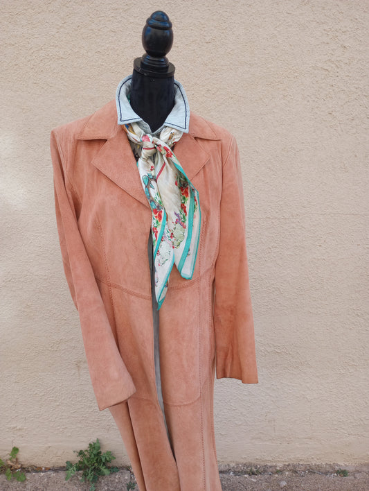 Brushed Suede Leather Long Jacket