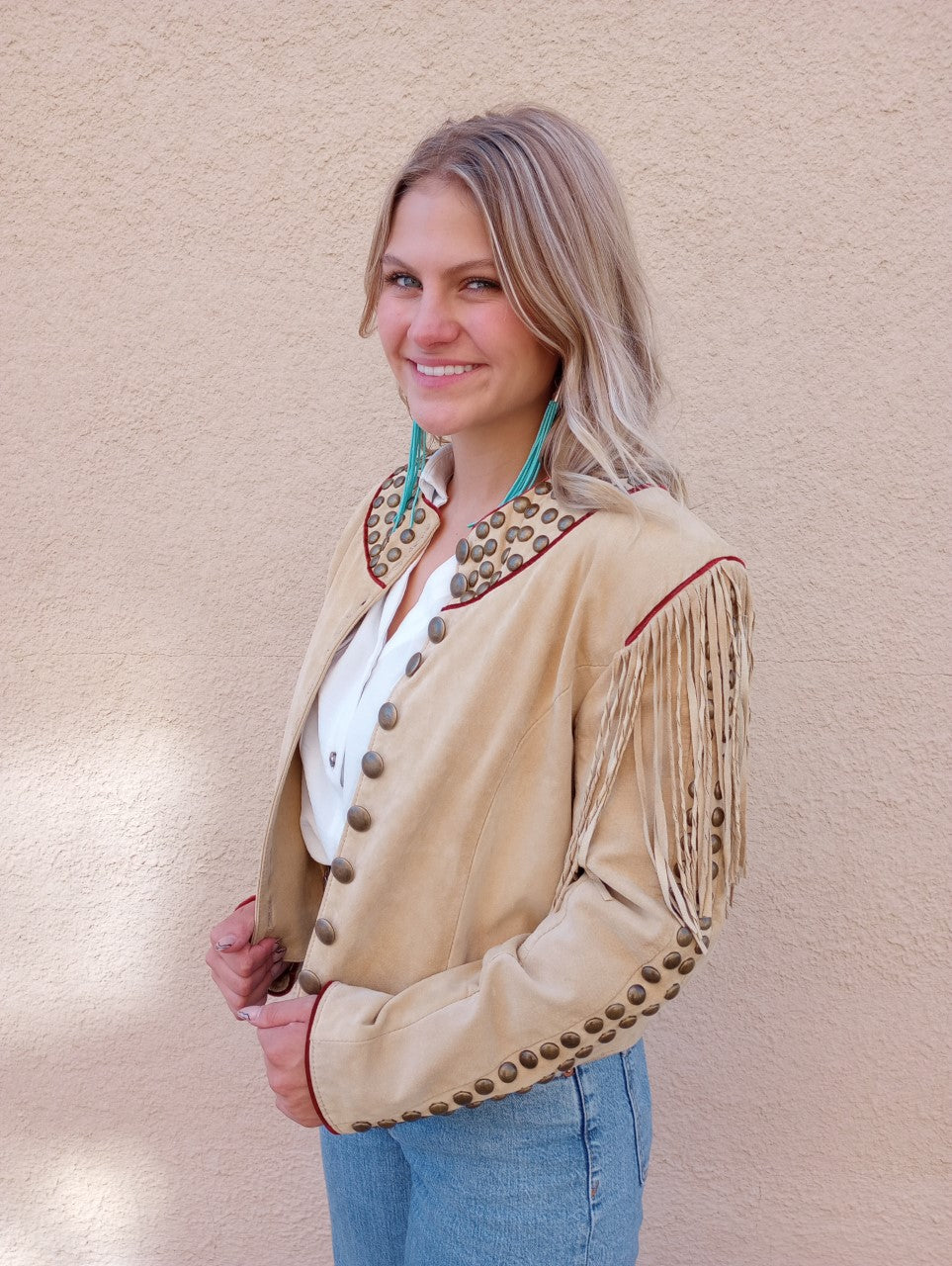Vintage Double D Ranchwear Suede Leather Jacket with Fringe Sz Small