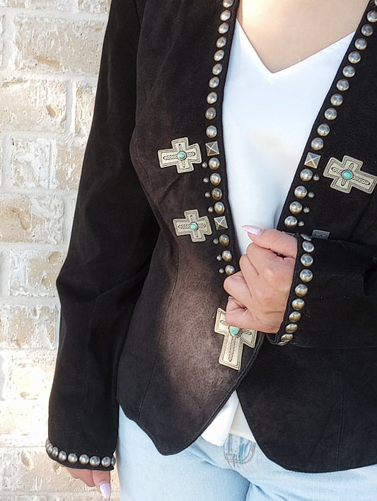 Black Suede Leather, Vintage DD Ranchwear Jacket - Sz Large