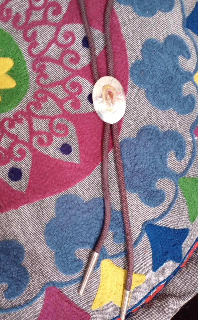 Oval Nickel Silver and Gemstone Bolo